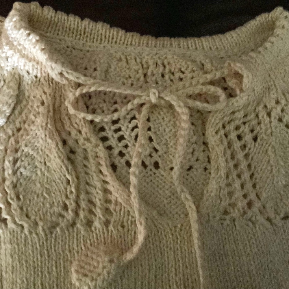 Vintage hand knitted cotton top Ecru in color .